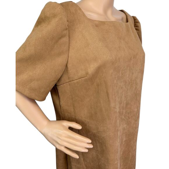 NWT Nine West Faux Suede Midi Dress Tan Puff Short Sleeve Size 16 - Picture 9 of 12